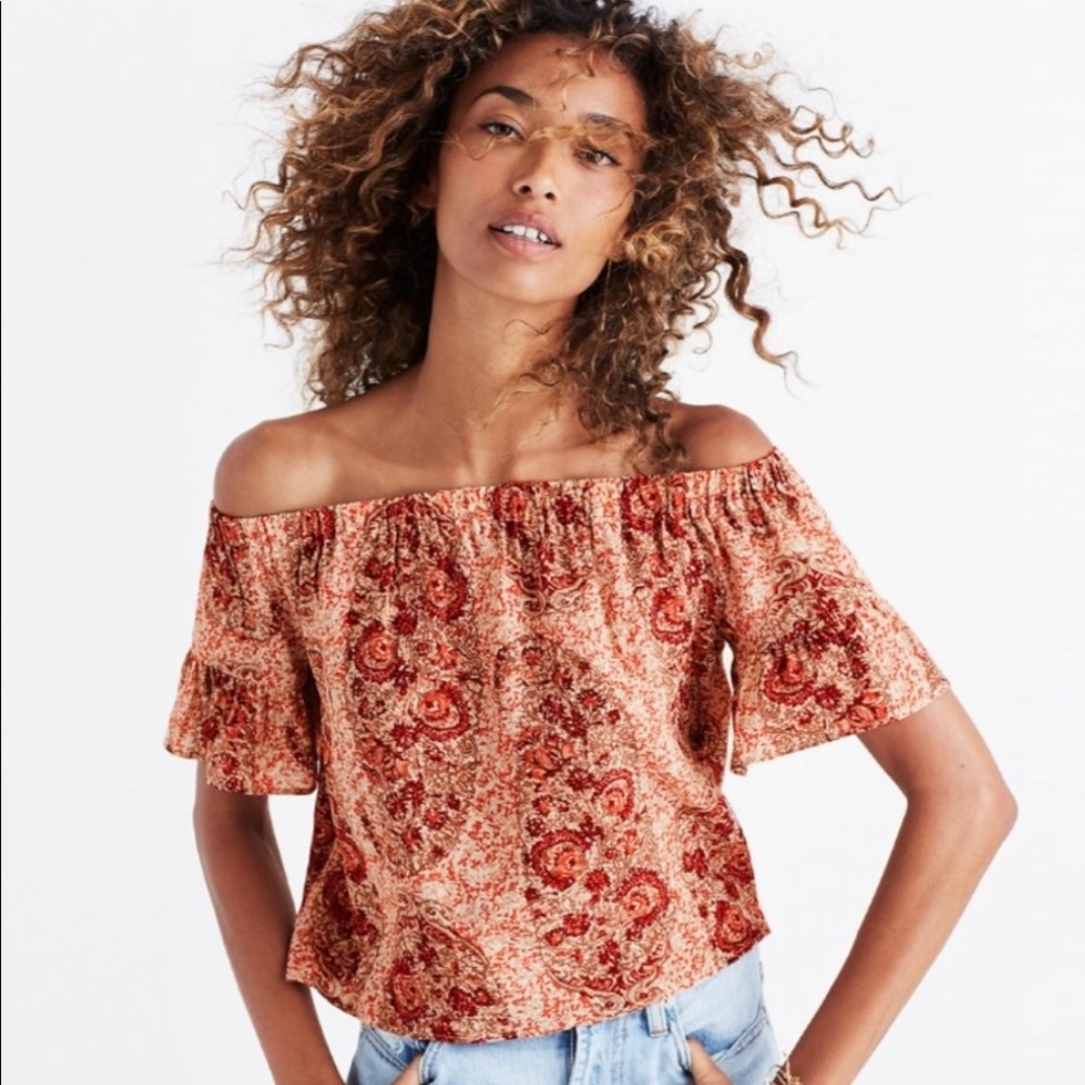Madewell silk floral off the shoulder top